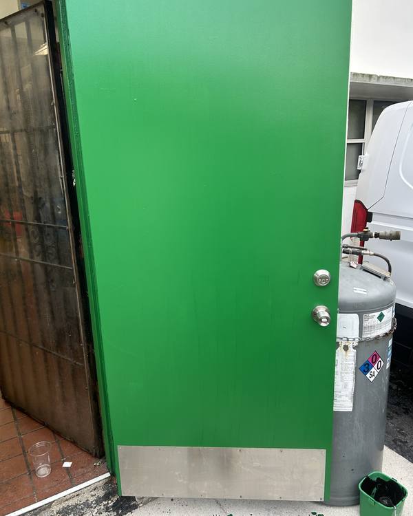 Back door painted with a new kick plate