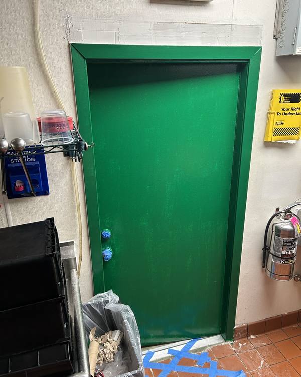 New exit door installed and painted green